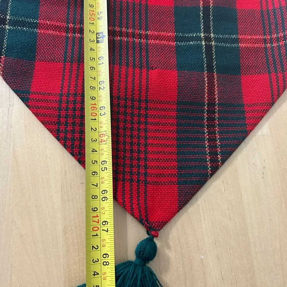 Vintage Red Green Plaid Table Runner & 5 Napkins Set Tartan Christmas Decor